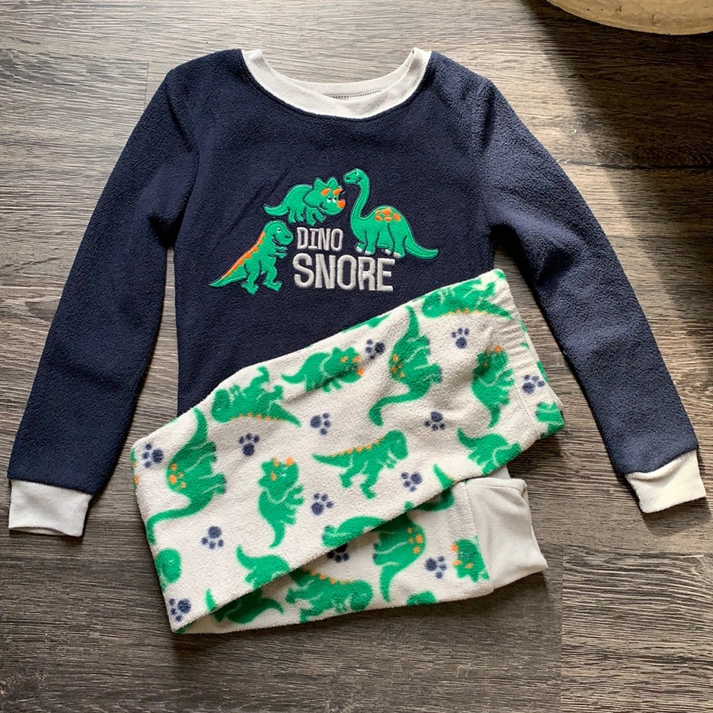 Warm Fleece Dino Pajama Set. Fits 2T.